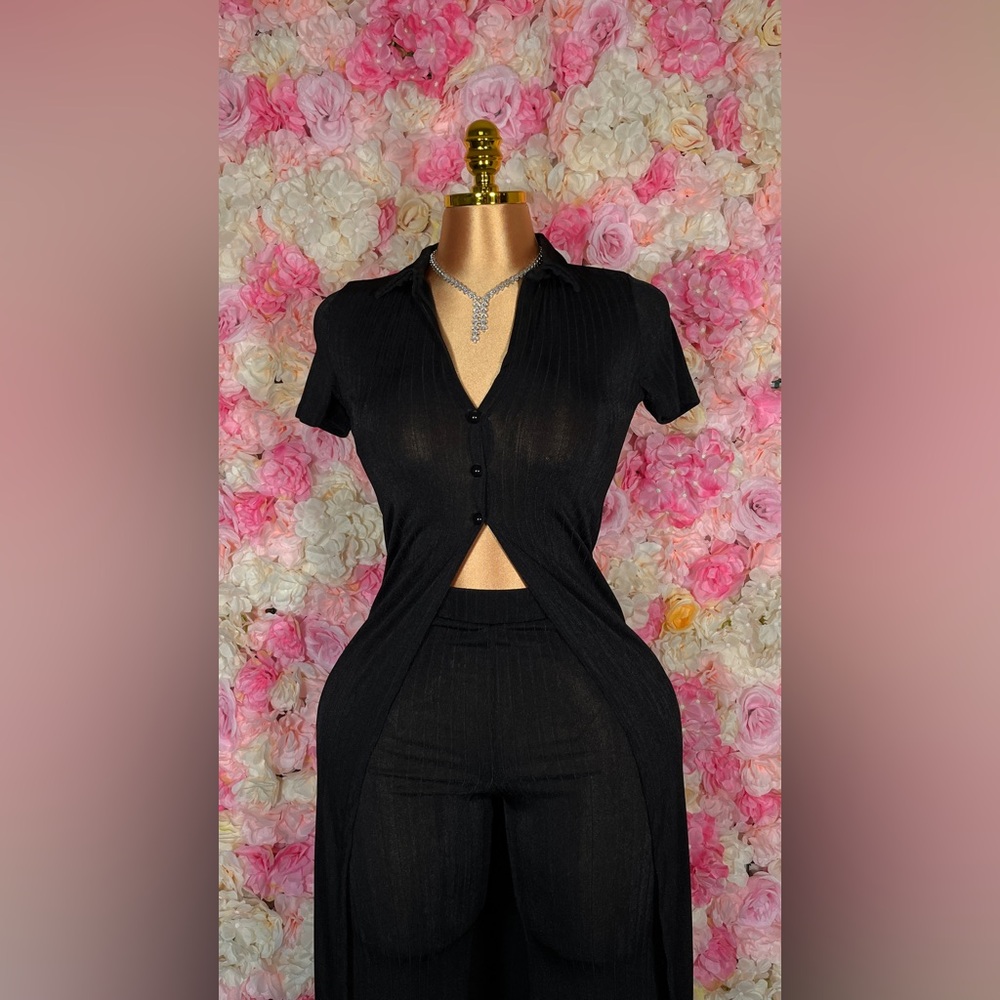 Solid Knitted Slinky 2 Piece Cardigan Set